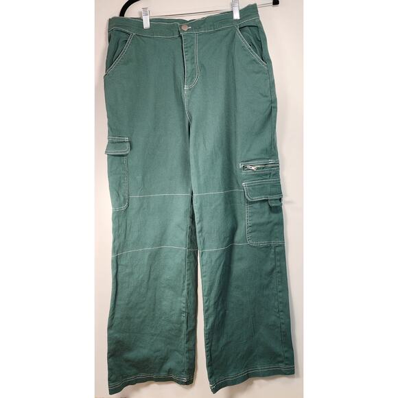 Rachel Paige Pants - Rachel Paige Green Cargo Pants Women L Utility Wide Leg Workwear
